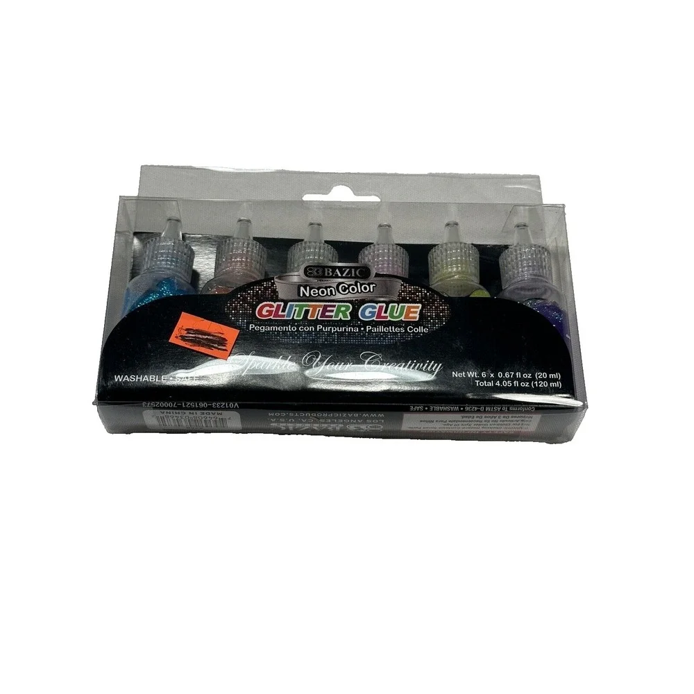 Bazic Neon Color Glitter Glue 6 Pack Washable Multi Color Blue Pink Green Yellow